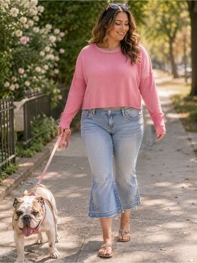 Joe Fresh Semi-Cropped Waffle Weave Long Sleeve Top